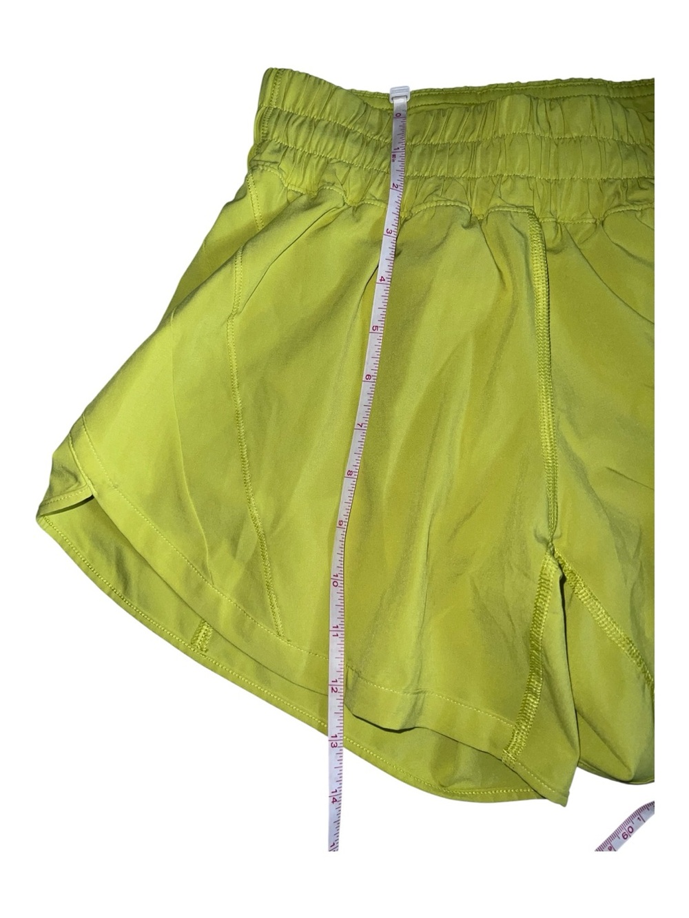 Lululemon Track That High Rise Lined Shorts 5” in a yellow green color size 4 - Picture 2 of 7